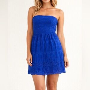 Vintage Old Navy Eyelet Strapless Blue Mini Dress